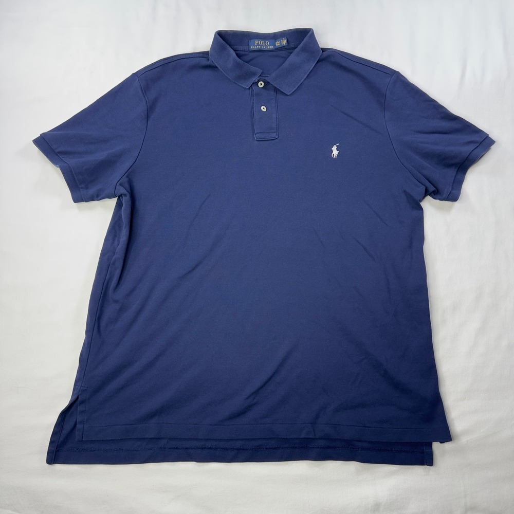 Polo Ralph Lauren Shirt‎ Men's XXL Navy Blue Short Sleeve White Pony SEE DESC.